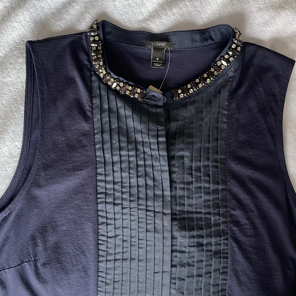 J CREW BEADED COTTON / SILK SLEEVELESS TOP
